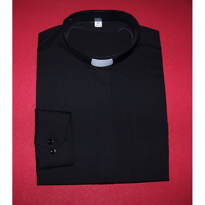 Koszula kapłańska czarna bawełniana z  długim rękawem                