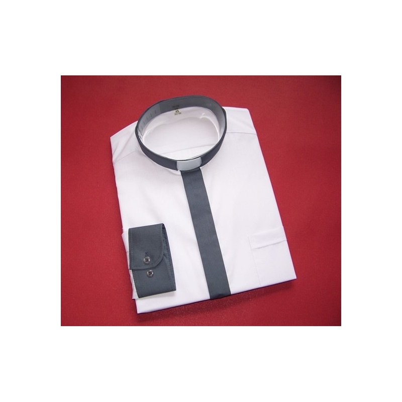 Koszula kapłańska "KOLOROWA" ciemno szara długi rękaw