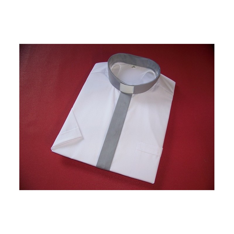 Koszula kapłańska "KOLOROWA" jasnoszara krótki rękaw