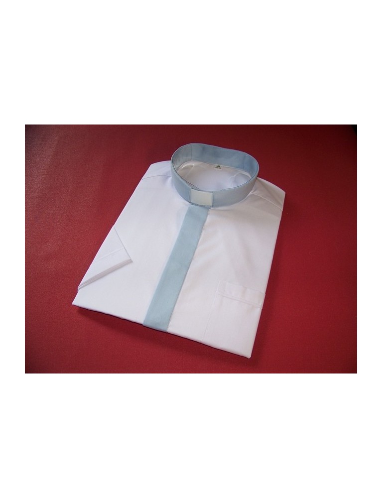 Koszula kapłańska "KOLOROWA"  błękitna krótki rękaw