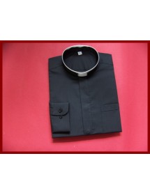 Koszula kapłańska"RZYMSKA" czarna z długim rękawem