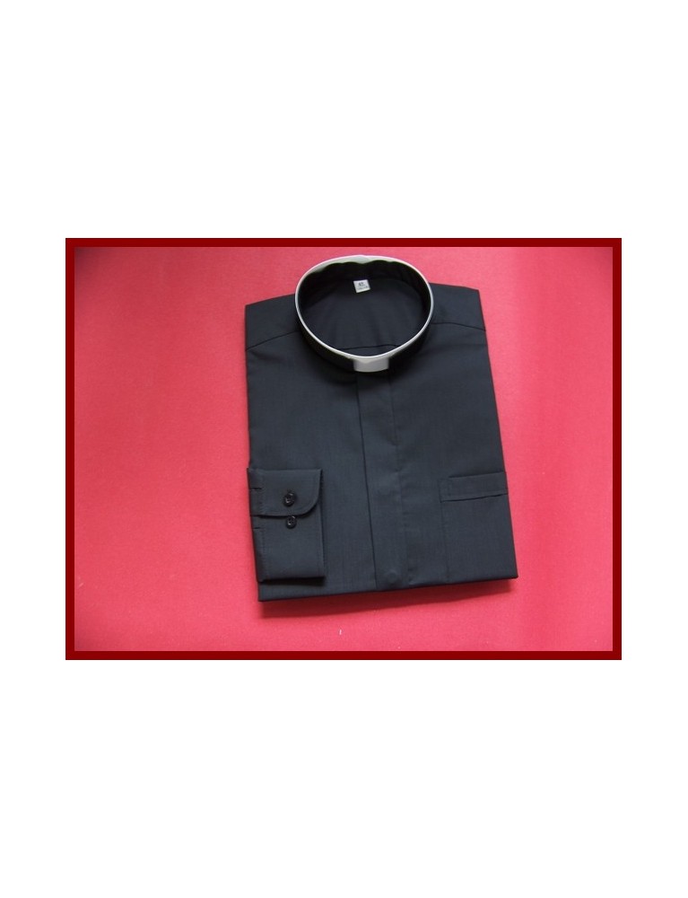 Koszula kapłańska"RZYMSKA" czarna z długim rękawem